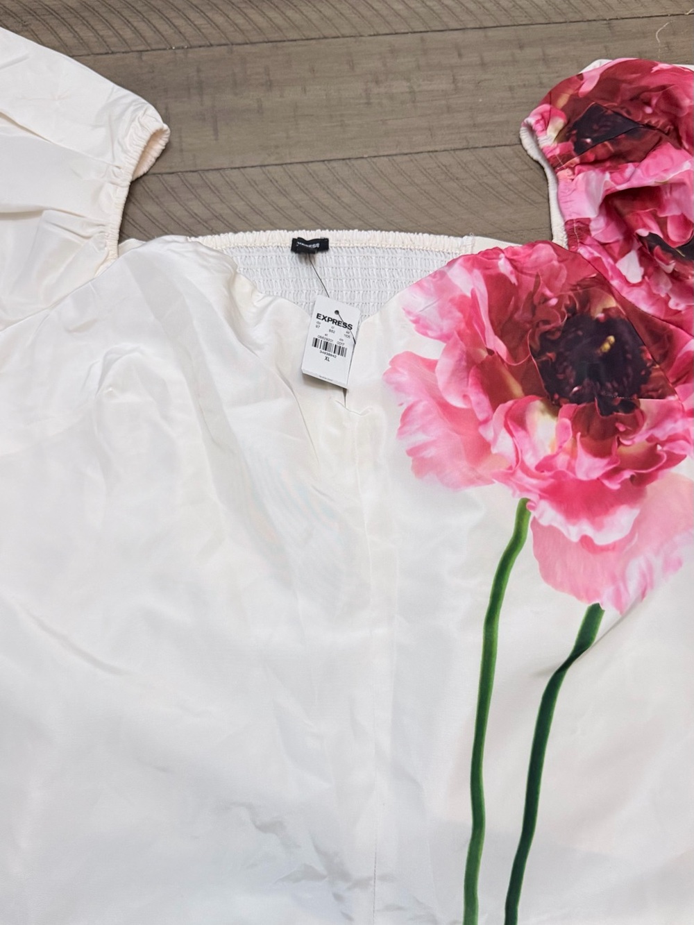 Express White Off-Shoulder Blouse with Pink Floral Print